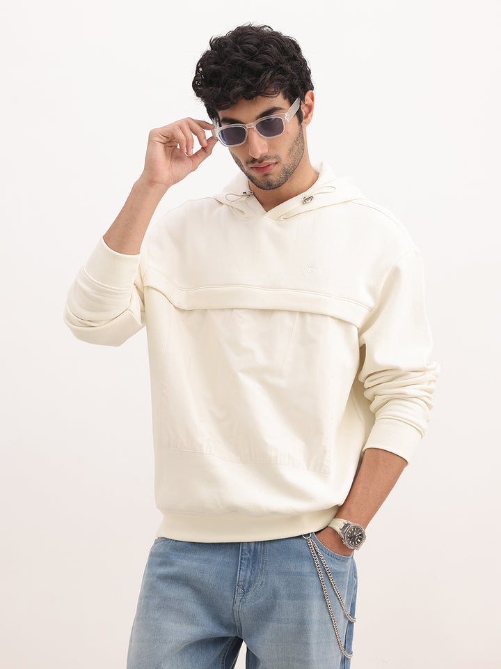 Solid Oversized Fit Hooded Sweatshirt | Off White