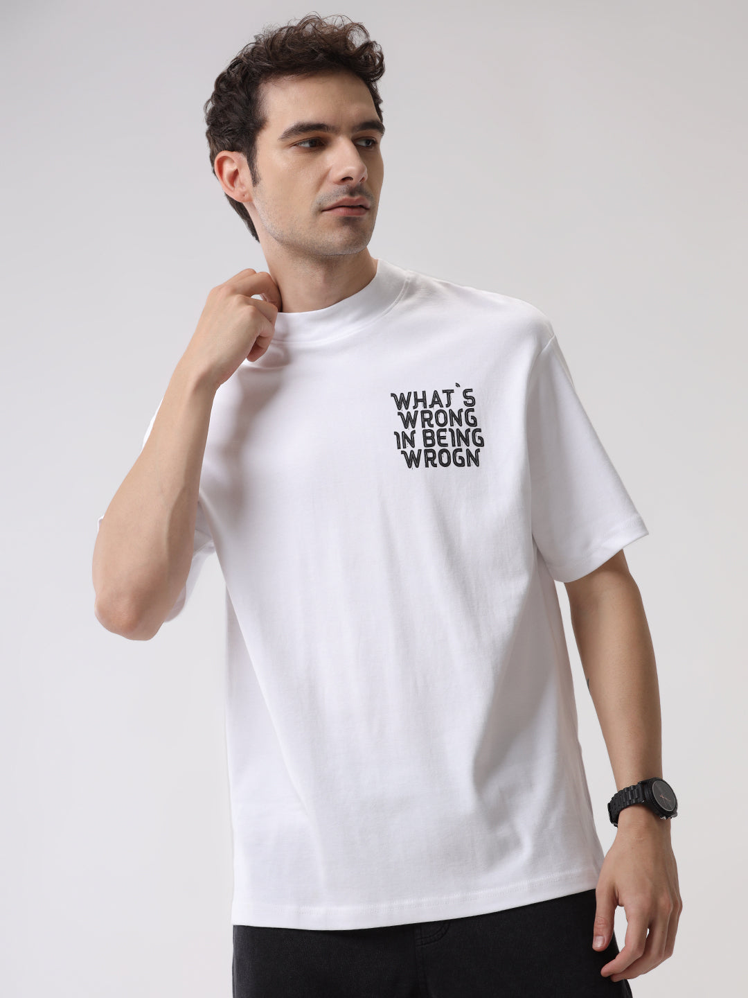 What's Wrogn Printed White T-Shirt
