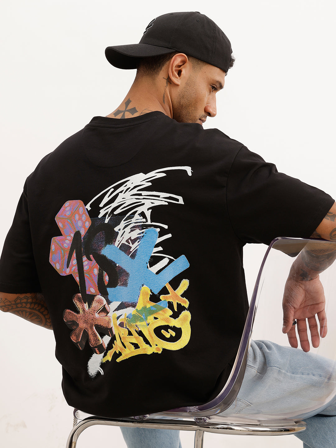 Oversized Fit Back Printed T-Shirt | Black | WTS02HSOS1021S