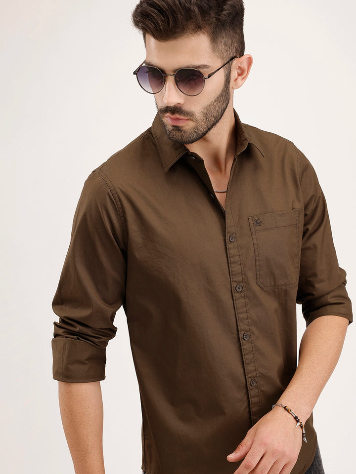 Solid Regular Fit Full Sleeve Shirt | Brown