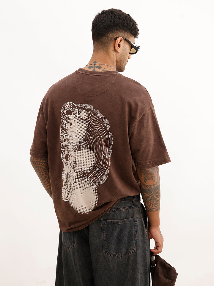 Oversized Back Puffer Printed T-Shirt | Brown