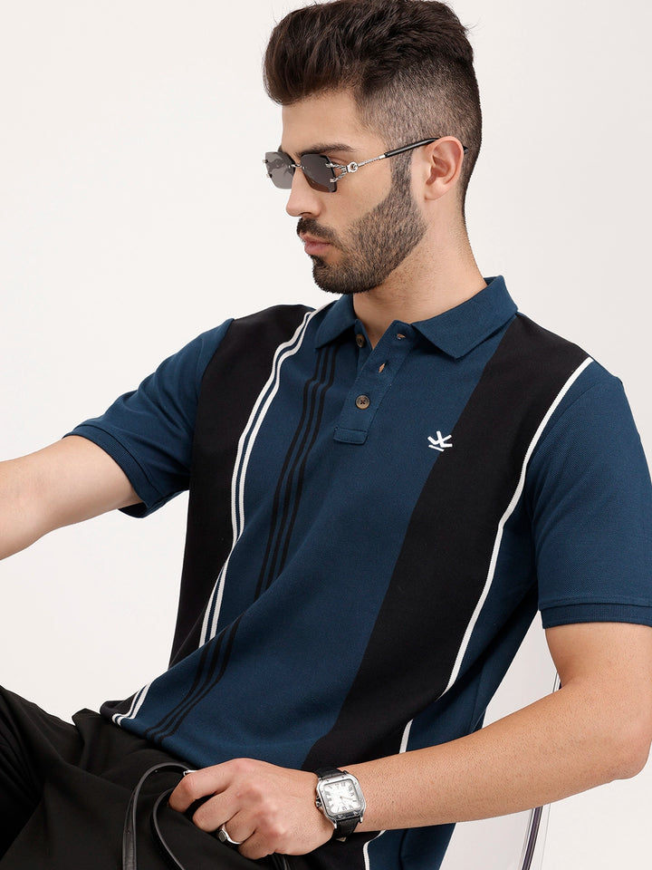 Slim Fit Pannel Printed Polo T-Shirt | Teal