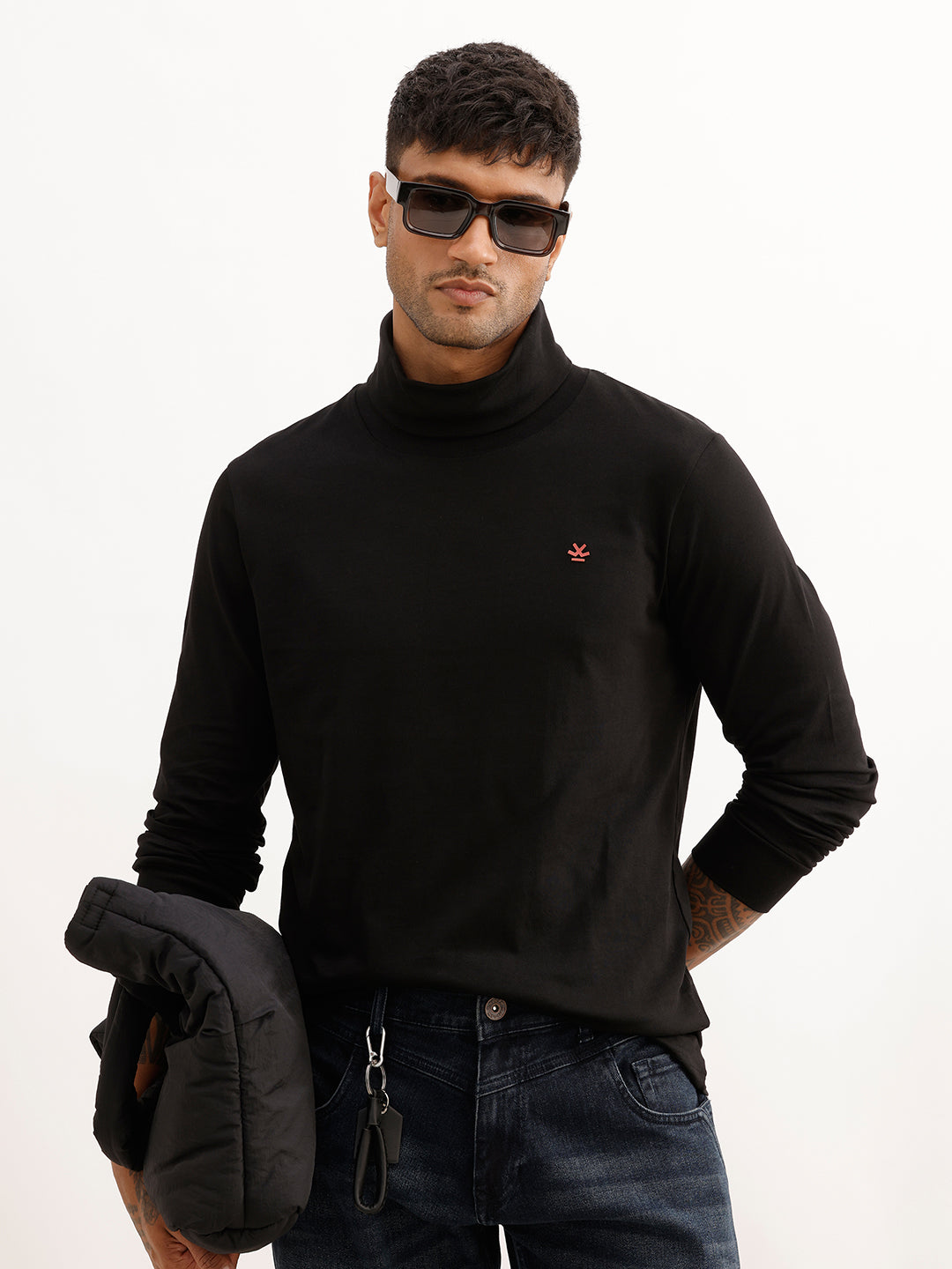 Solid Turtle Neck T-Shirt | Black