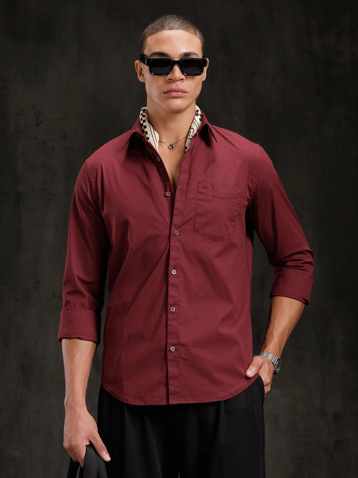 Seersucker Texture Slim Fit Shirt | Maroon