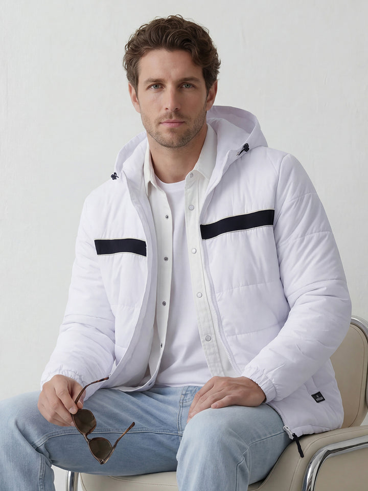 Solid Hooded Puffer Jacket | White