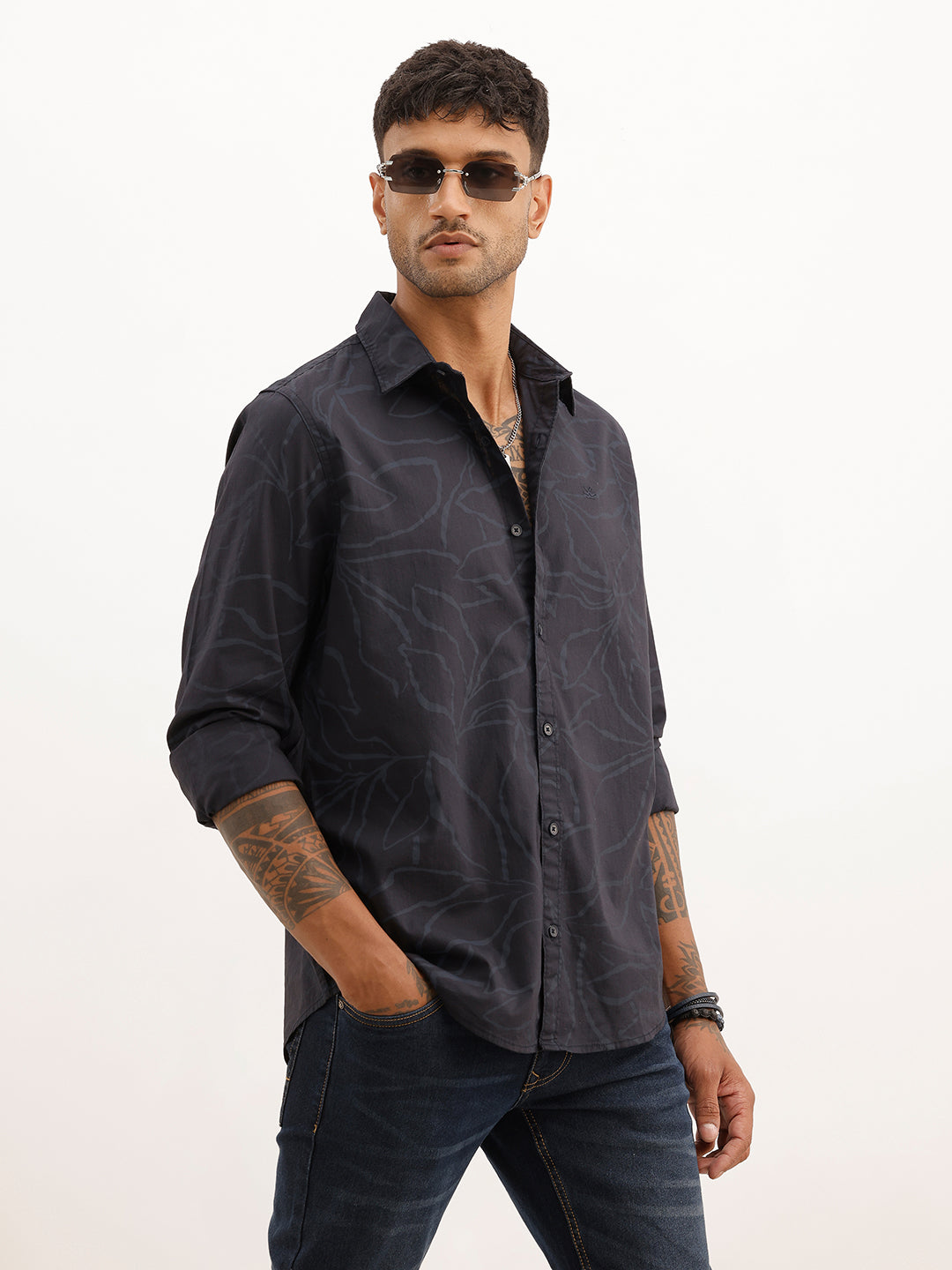 Slim Fit Full Sleeve AOP Shirt | Dark Blue | WSH01FSSL7097W