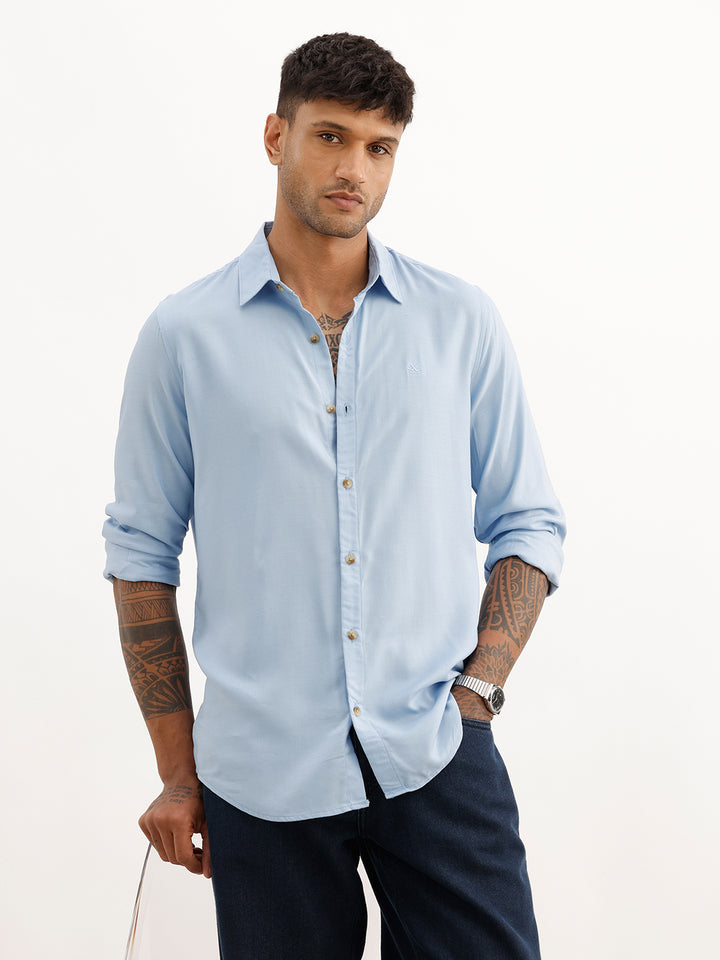 Solid Slim Fit Full Sleeve Shirt | Blue