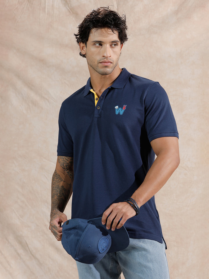 Caricature Logo Slim Fit Polo T-Shirt  | Navy Blue