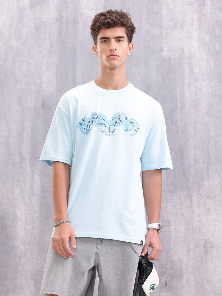 Dice Inspired Graphic Printed Oversized Fit T-shirt | Light Blue