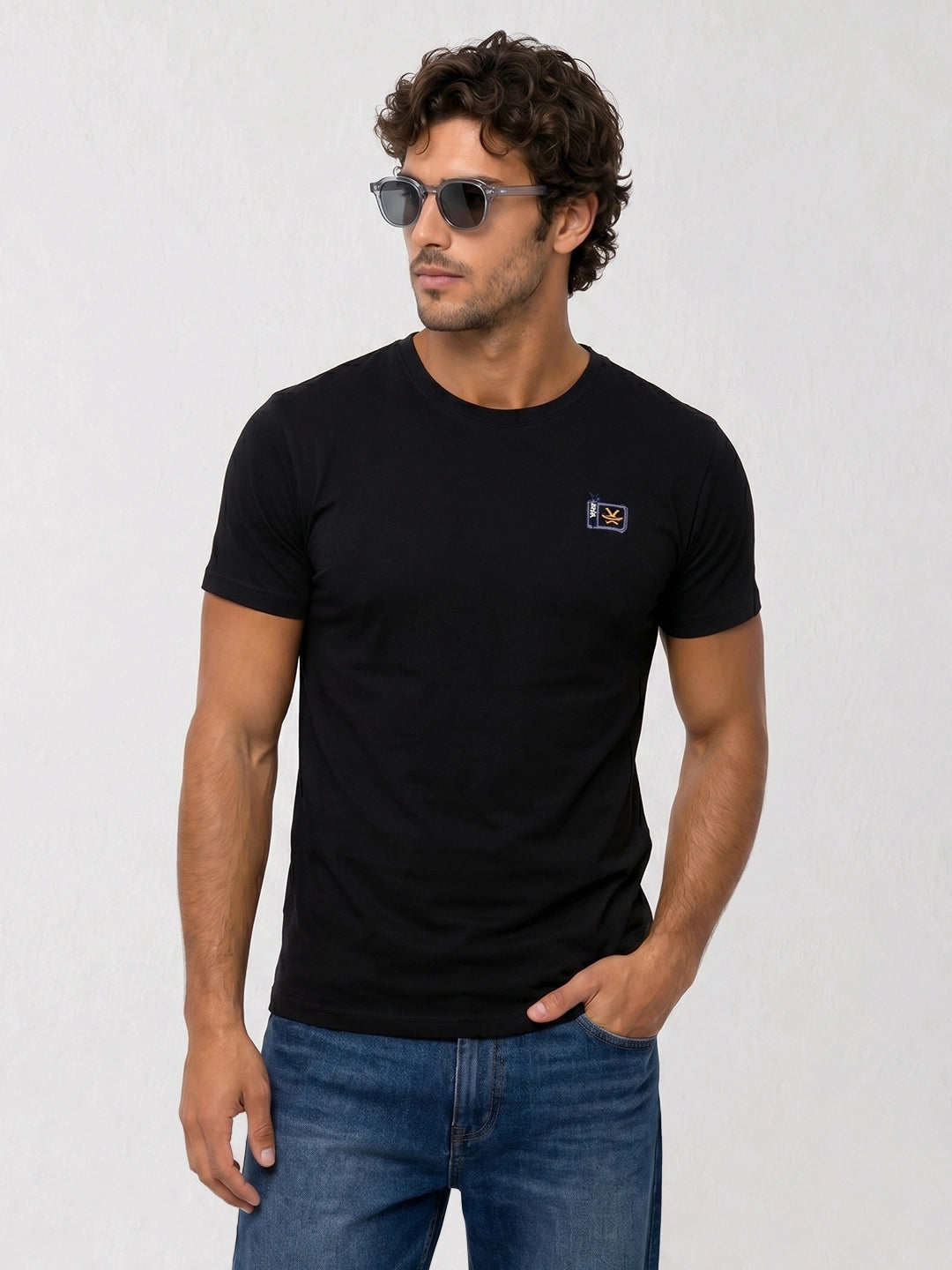 Slim Fit Embroidered Detail T-Shirt | Black