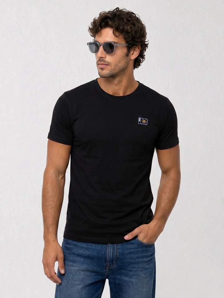 Slim Fit Embroidered Detail T-Shirt | Black