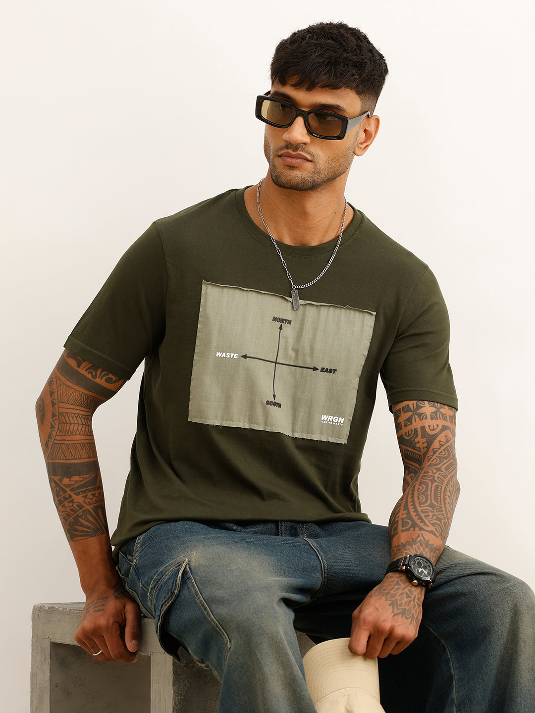 Slim Fit Patch Detail T-Shirt | Olive