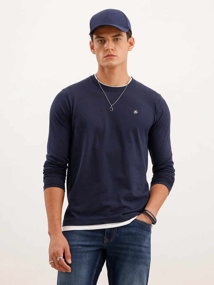 Slim Fit Contrast Collar T-Shirt | Navy Blue