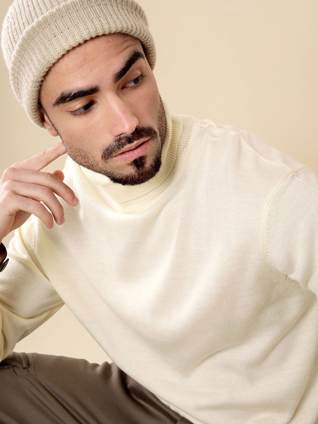 Beige Comfort High Neck Sweater