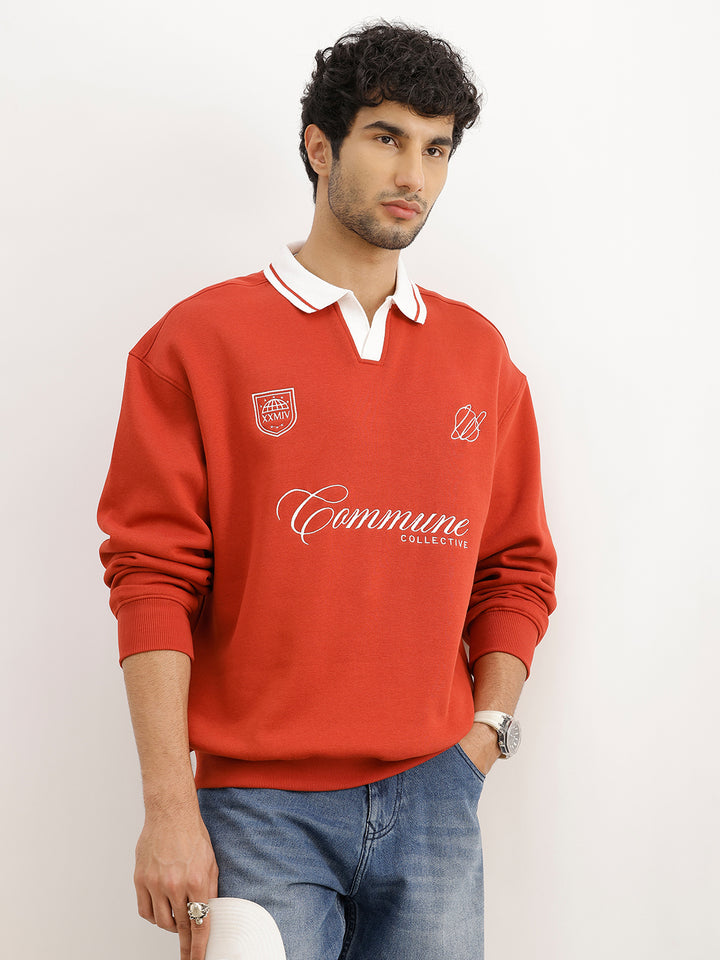 Oversized Contrast Collar Sweatshirt | Rust