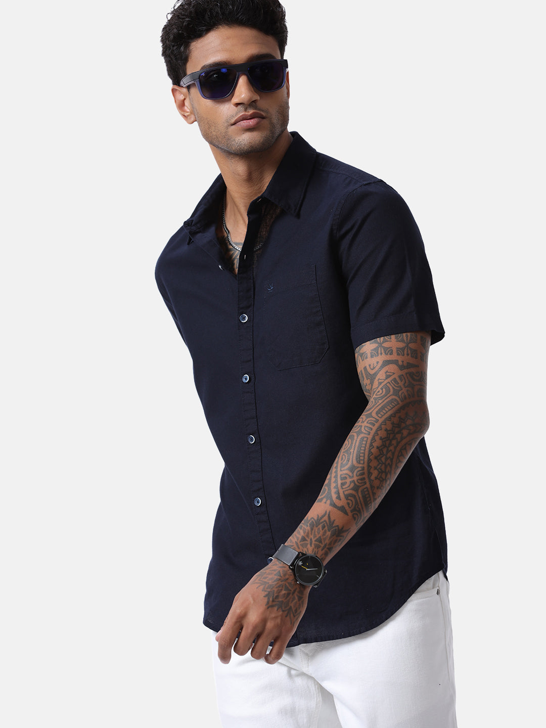 Navy Chic Half Sleeve Shirt