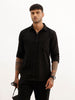 Textured Slim Fit Striped Shirt | Black