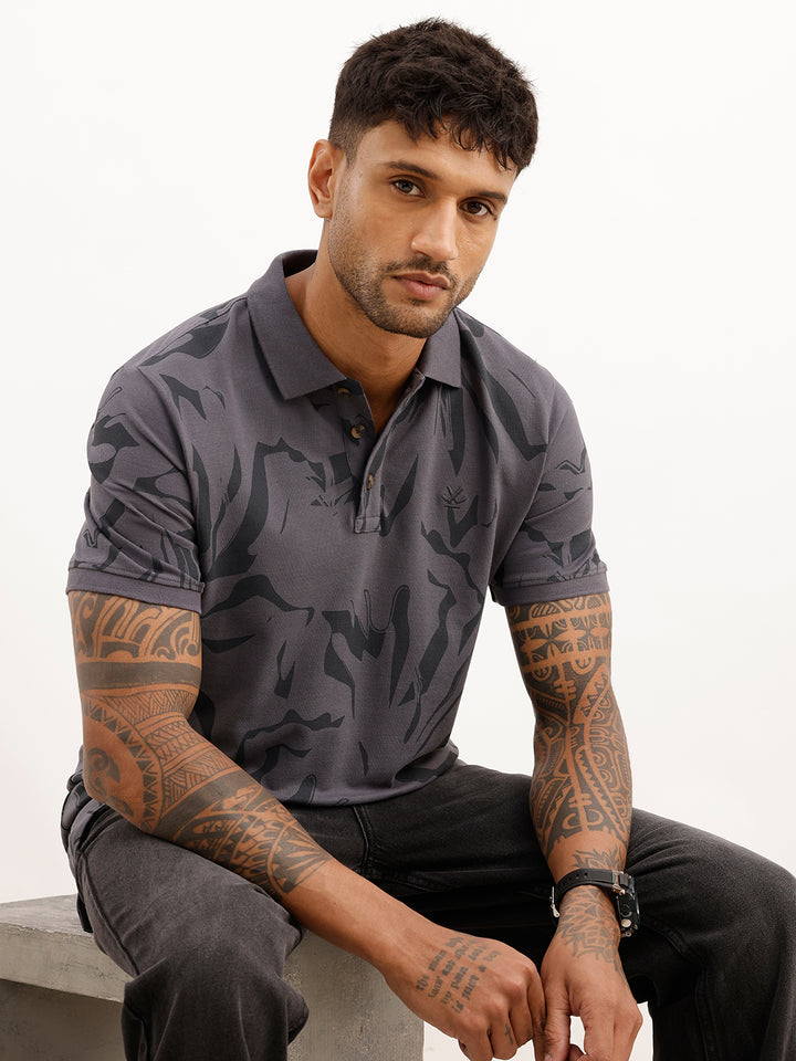 Slim Fit AOP Polo T-Shirt | Grey