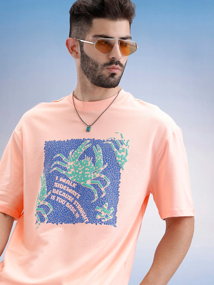 Oversized Fit Puffer Printed T-Shirt | Peach