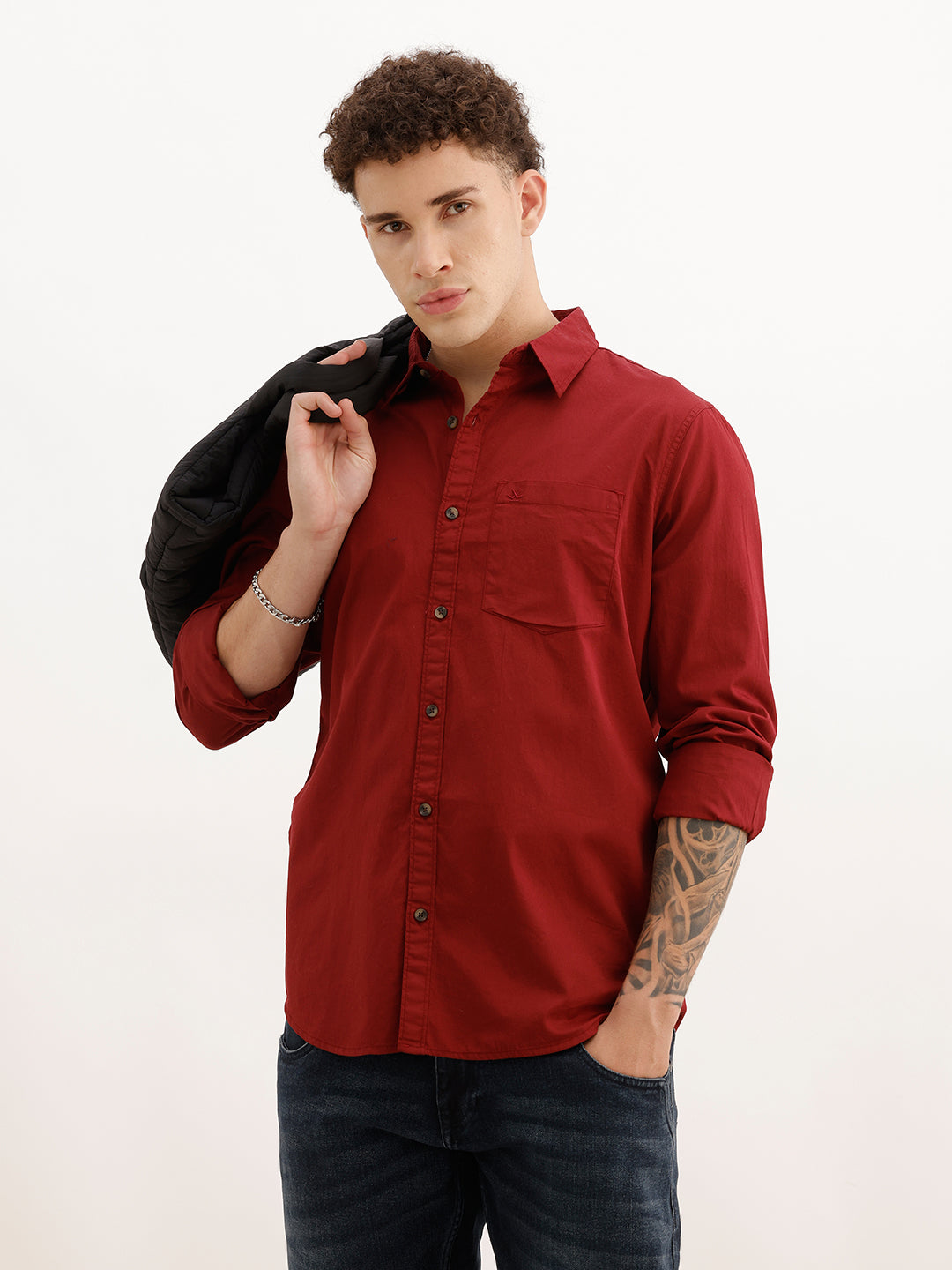 Solid Regular Fit Full Sleeve Shirt | Maroon | WVSH2570F