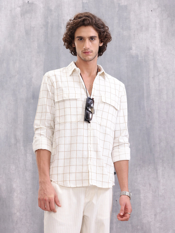 Double Pocket Checkered Shirt | Beige