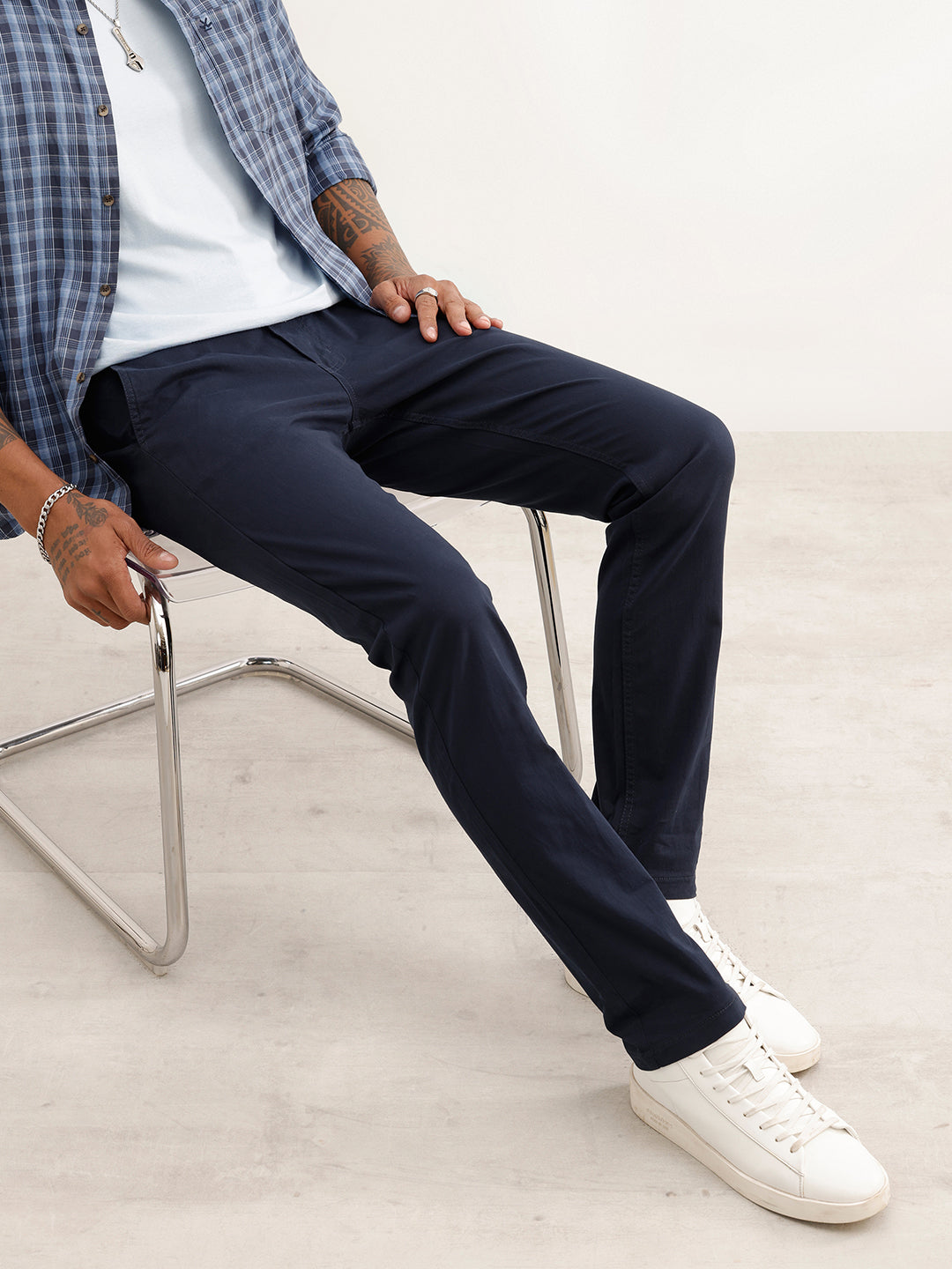 Slim Fit Solid Trouser | Navy Blue