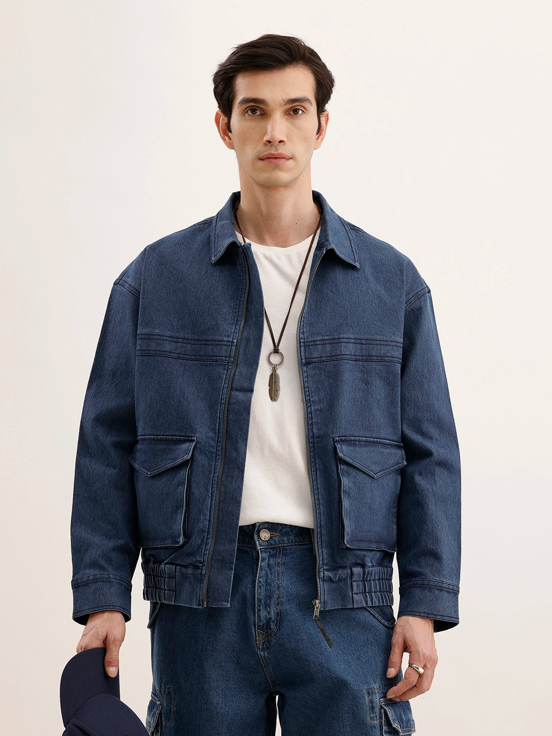 Oversized Zipper Denim Jacket | Blue