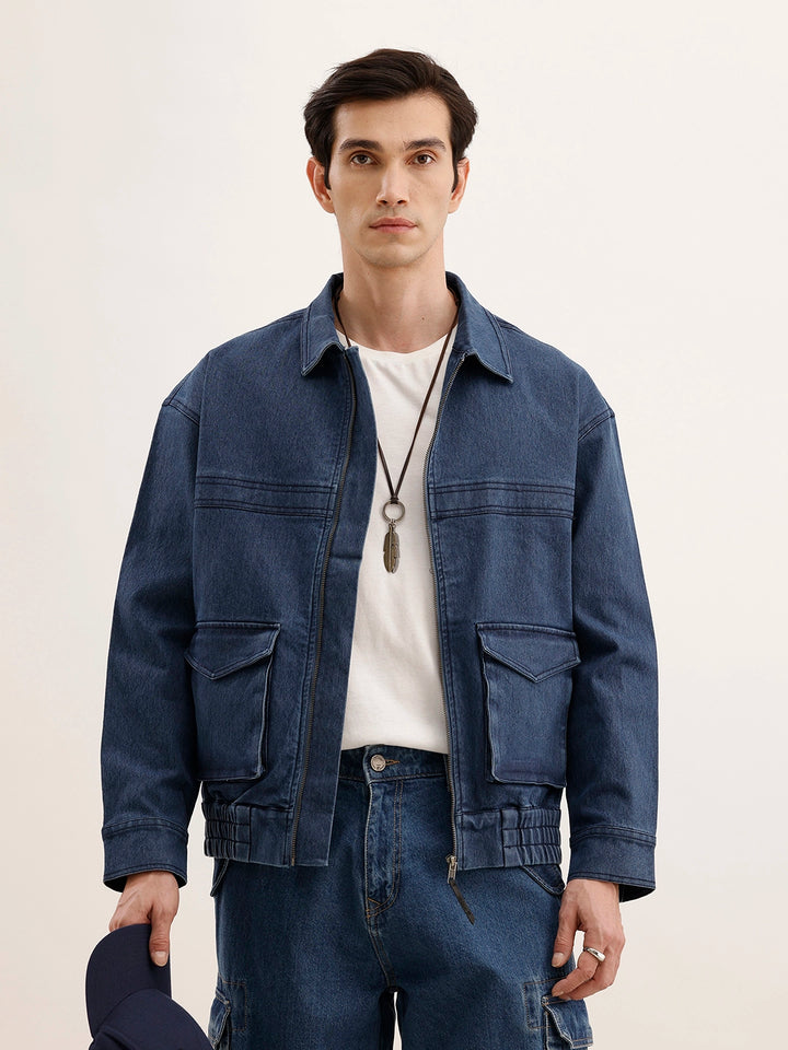 Oversized Zipper Denim Jacket | Blue