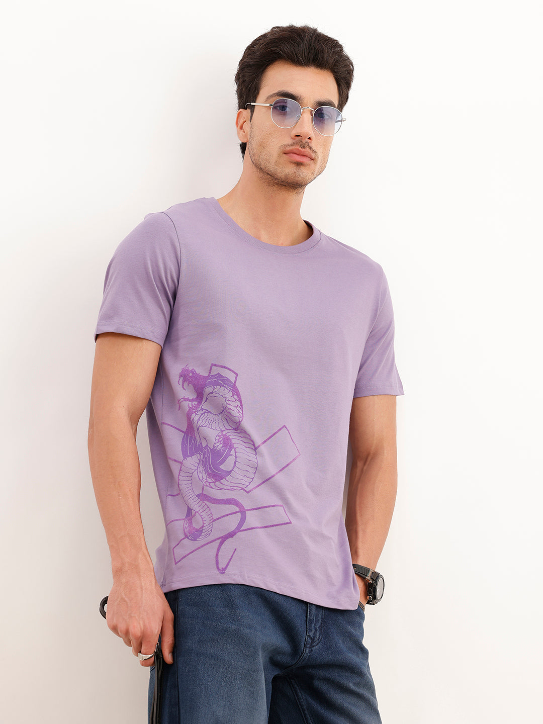 3D Flock Placement Printed T-Shirt | Purple