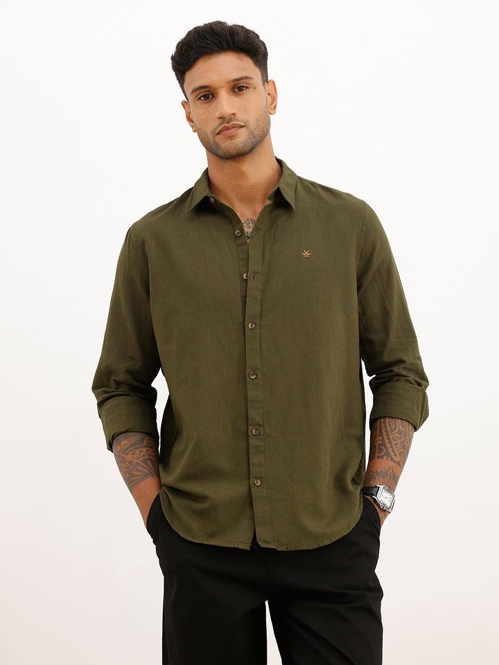 Solid Slim Fit Full Sleeve Shirt | Olive