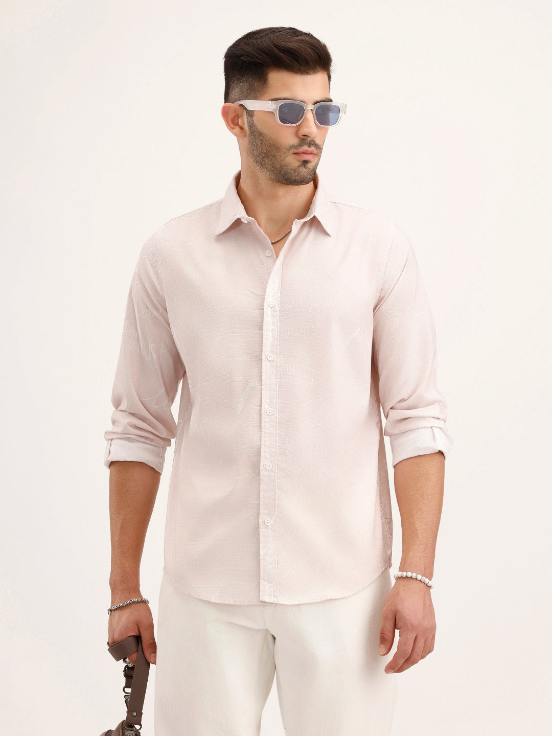 Slim Fit Textured AOP Shirt | Pink
