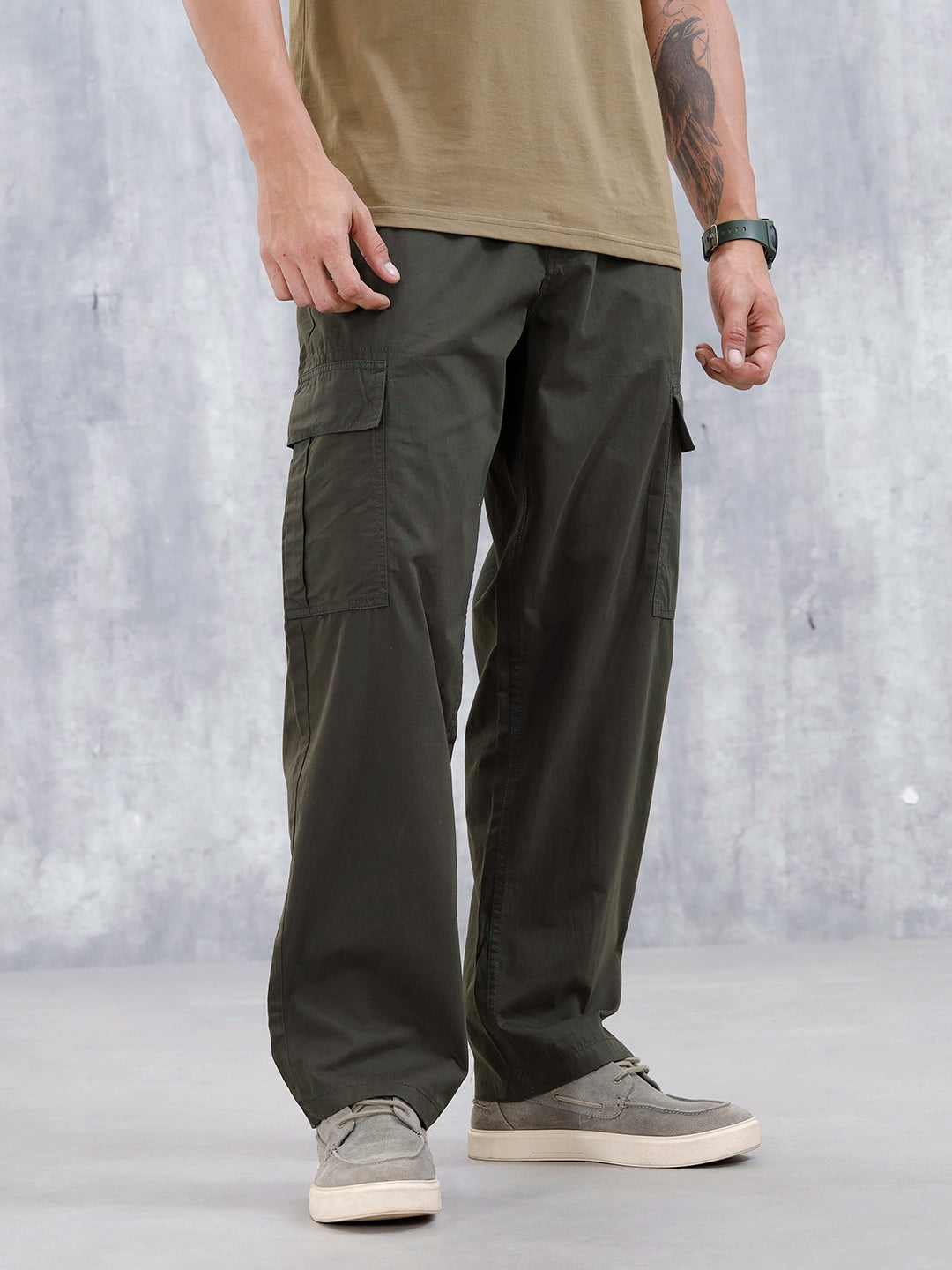 Men's Casual Loose Fit Cargo Trousers | Green
