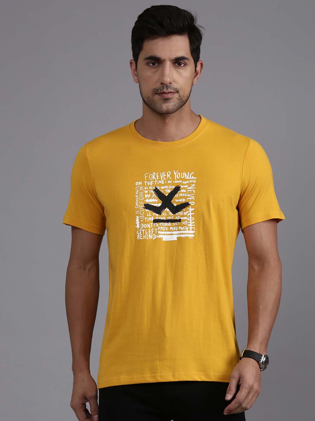 Typographic Chest Print Mustard T-Shirt