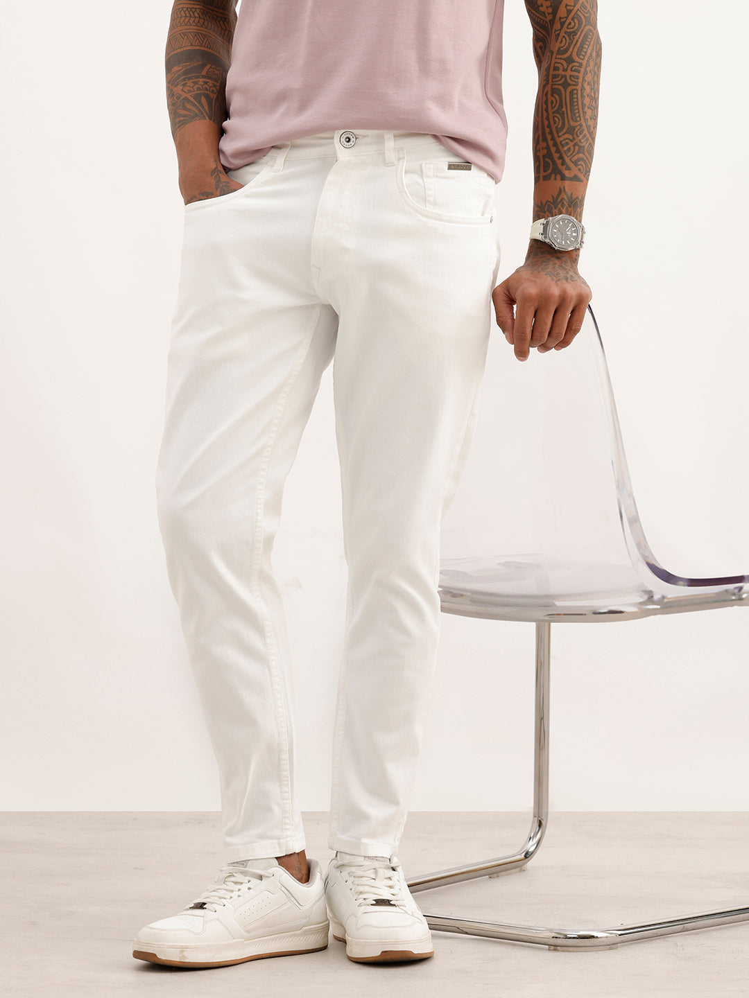 Solid Skinny Crop Fit Denim Jeans | White