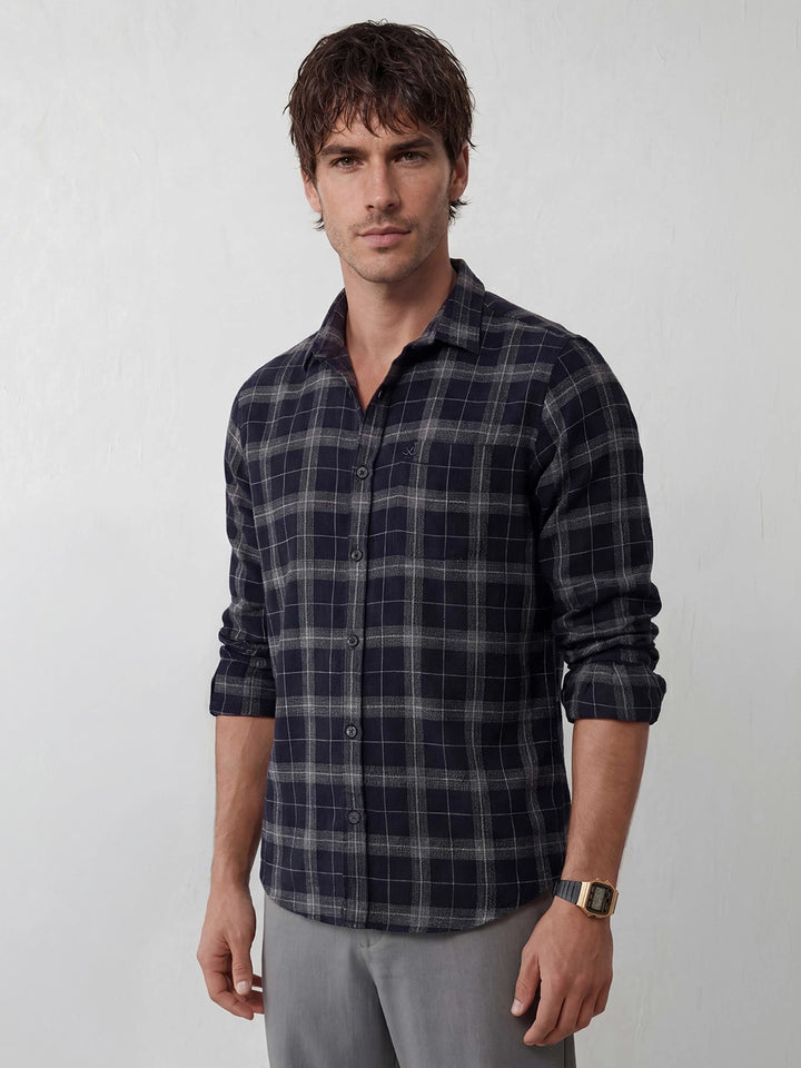 Regular Fit Checkered Shirt | Navy Blue