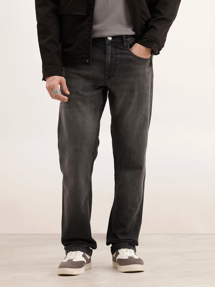 Straight Fit Faded Denim Jeans | Dark Grey