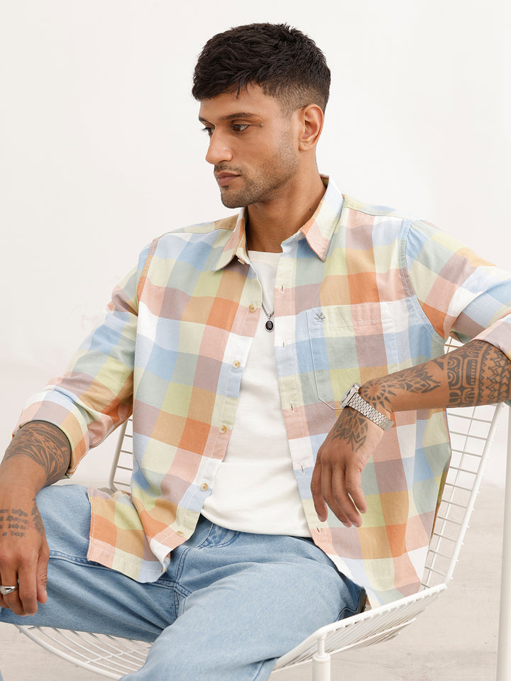 Slim Fit Full Sleeve Checkered Shirt | Green