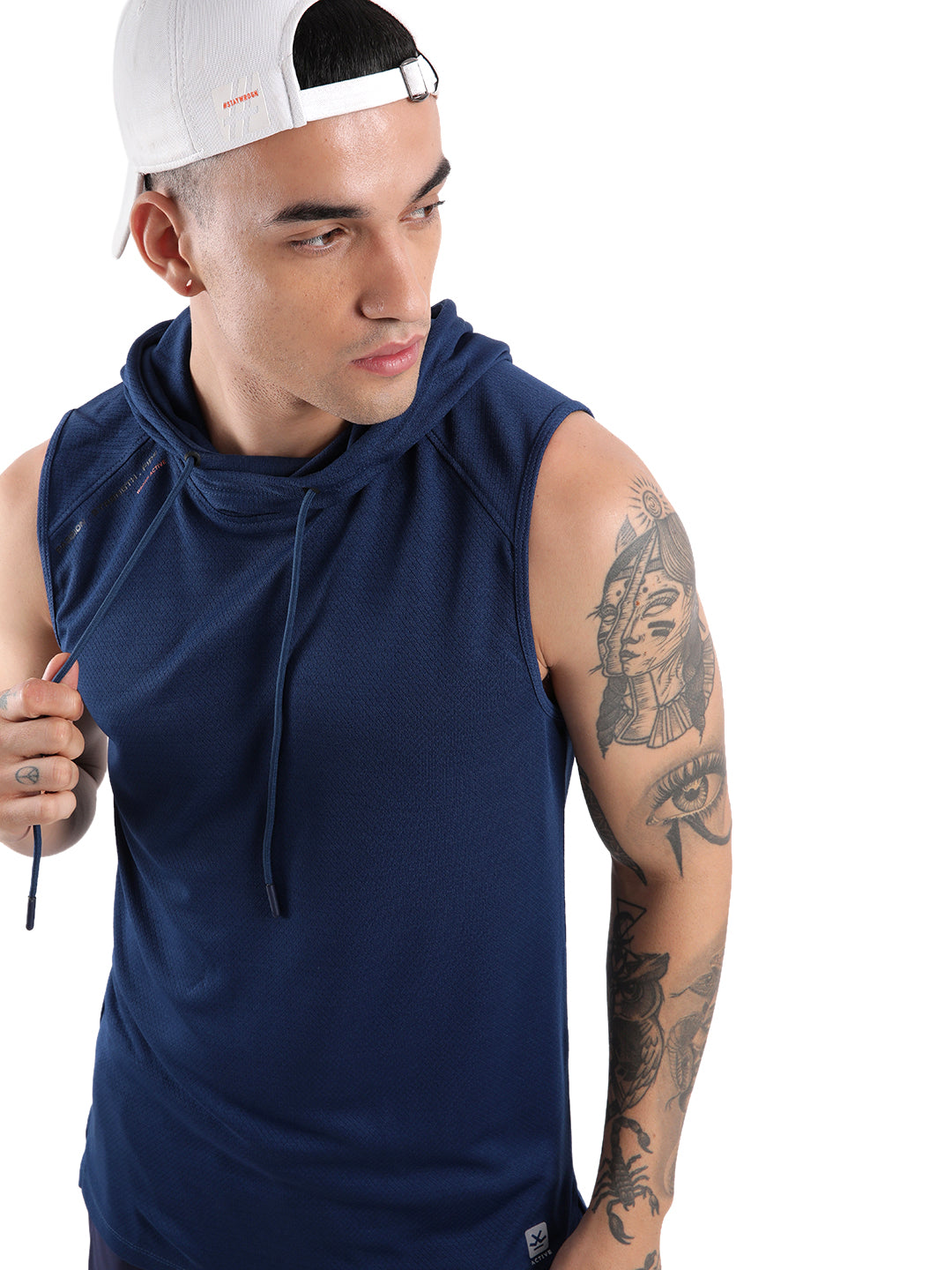 Blue Sleeveless Hooded T-Shirt