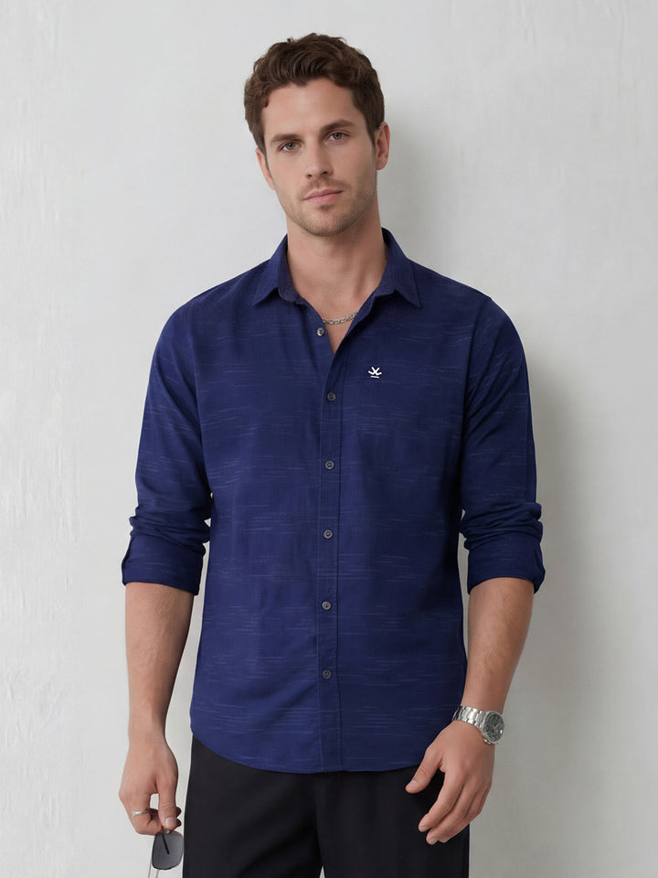 Men's casual slim fit abstract pattern shirt | Navy Blue
