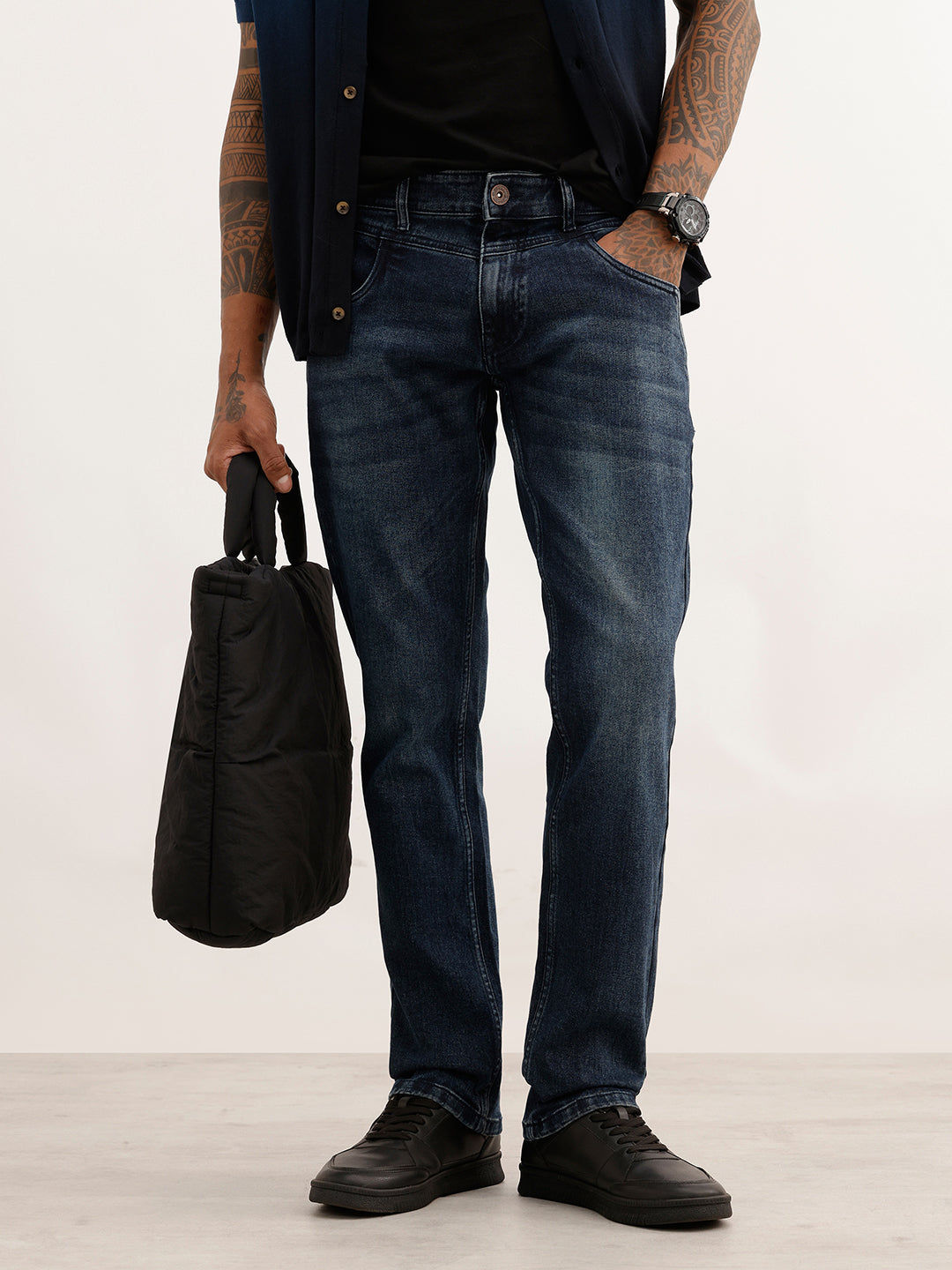 Faded Straight Fit Denim Jeans | Blue