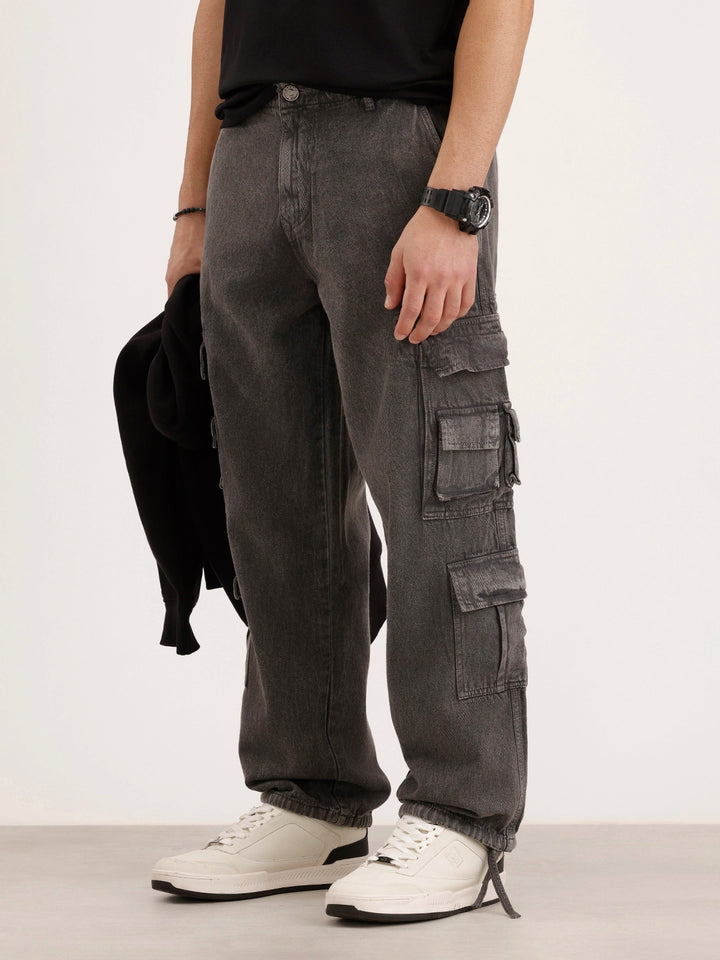 Loose Fit Cargo Denim Jeans | Charcoal