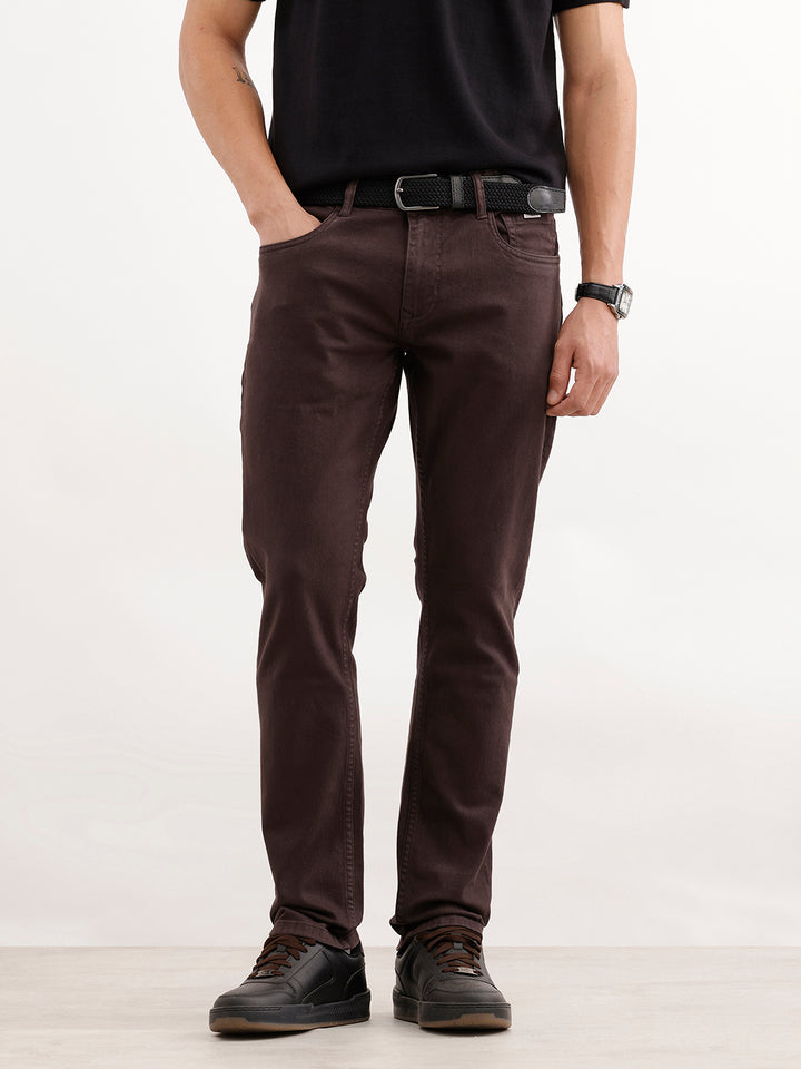 Solid Slim Fit Denim Jeans  | Brown