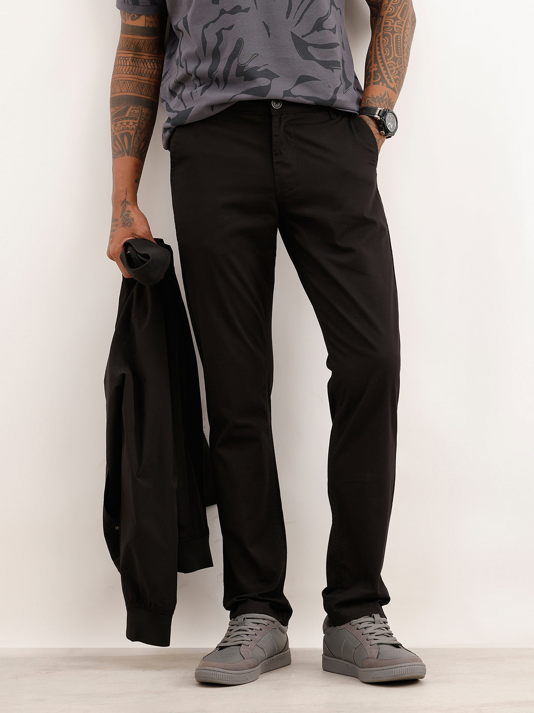 Solid Slim Fit Trouser | Black