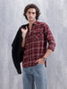 Men’s Double Pocket Checkered Pattern Shirt | Maroon