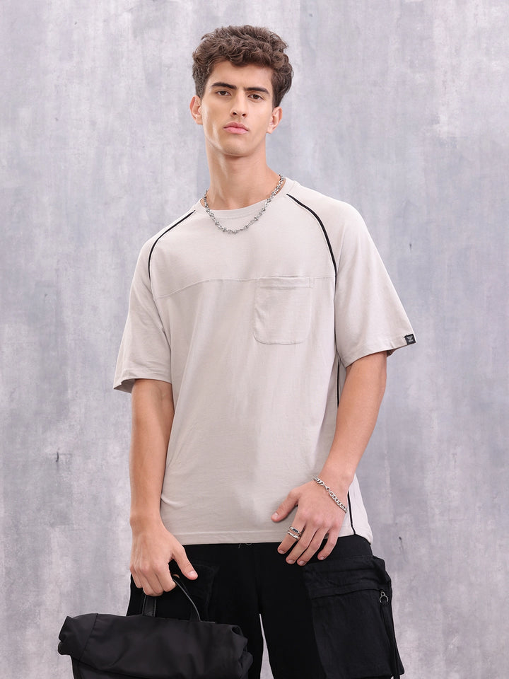 Raglan Sleeve Sporty Look Oversized Fit T-shirt With Patch Pocket | Grey
