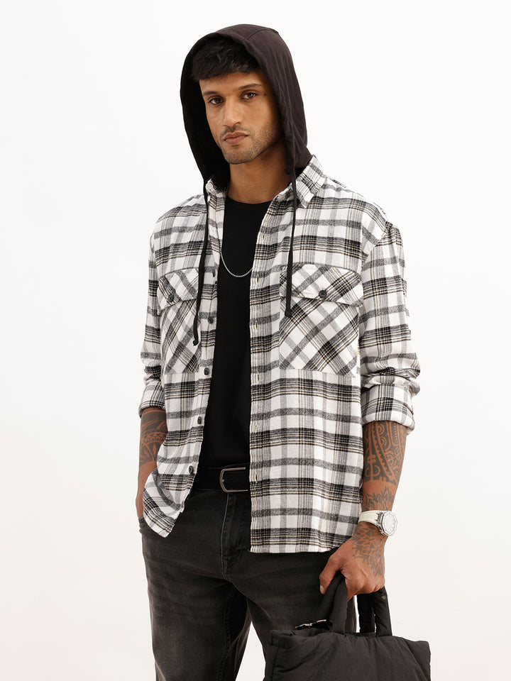 Classic Checkered Hooded Shirt | White