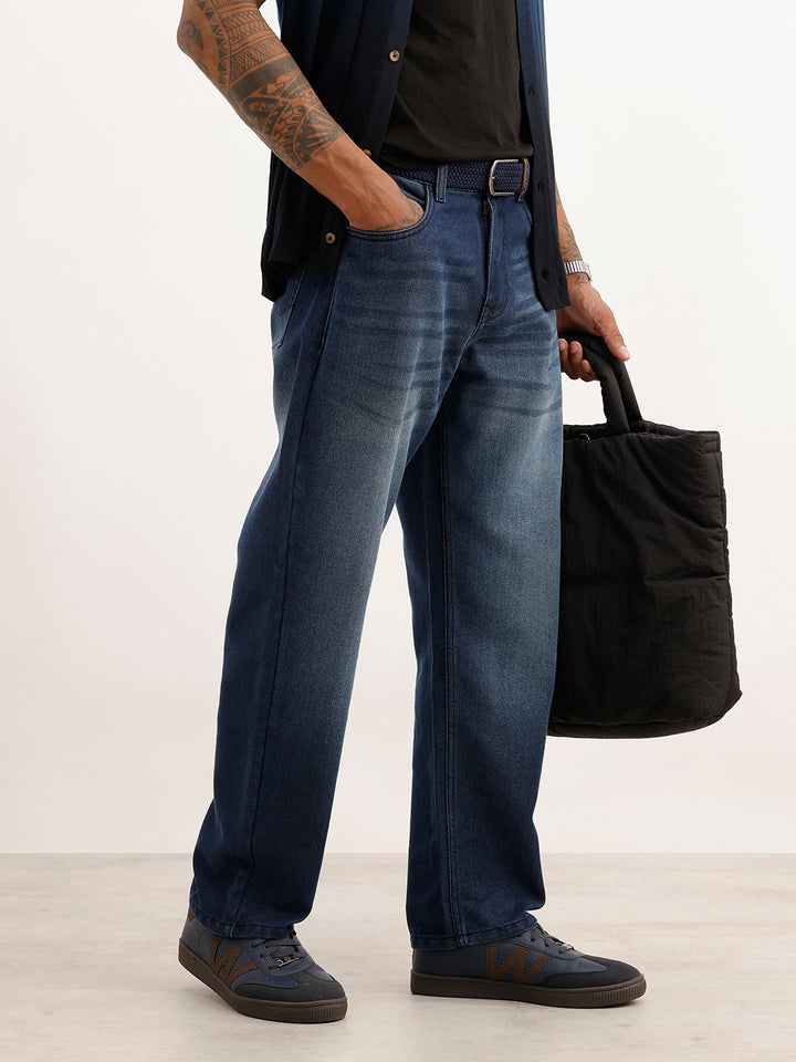 Loose Fit Faded Denim Jeans | Blue