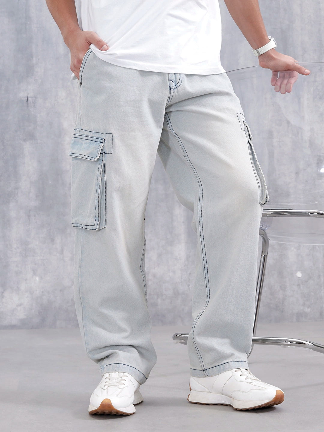 Superstone Wash Loose Cargo Fit Jeans | Super Stone