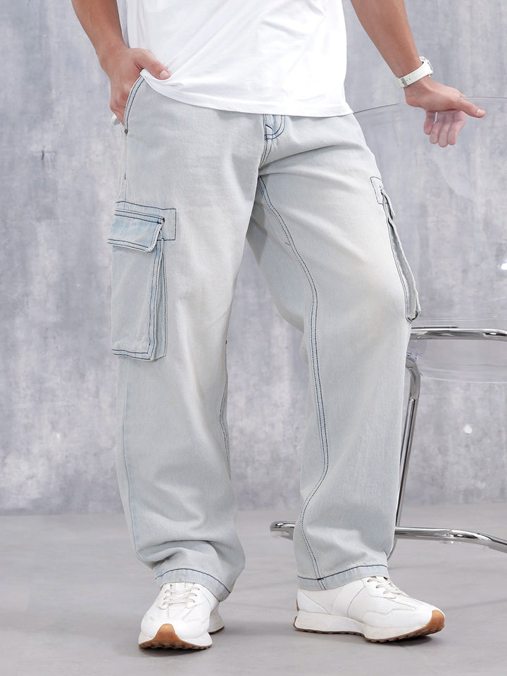 Superstone Wash Loose Cargo Fit Jeans | Super Stone