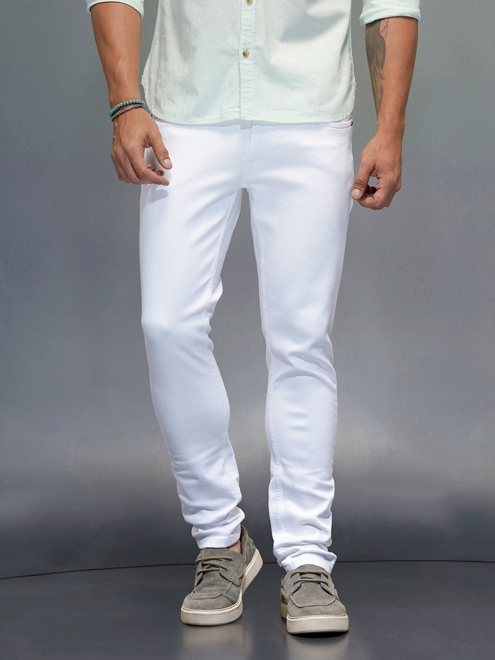 Men's Casual Slim Tapered Fit Jeans | White